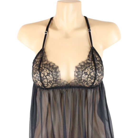 Victoria's Secret Negligee Black Size Small Baby Doll Top Sheer Sleep Top N123 - Picture 3 of 9